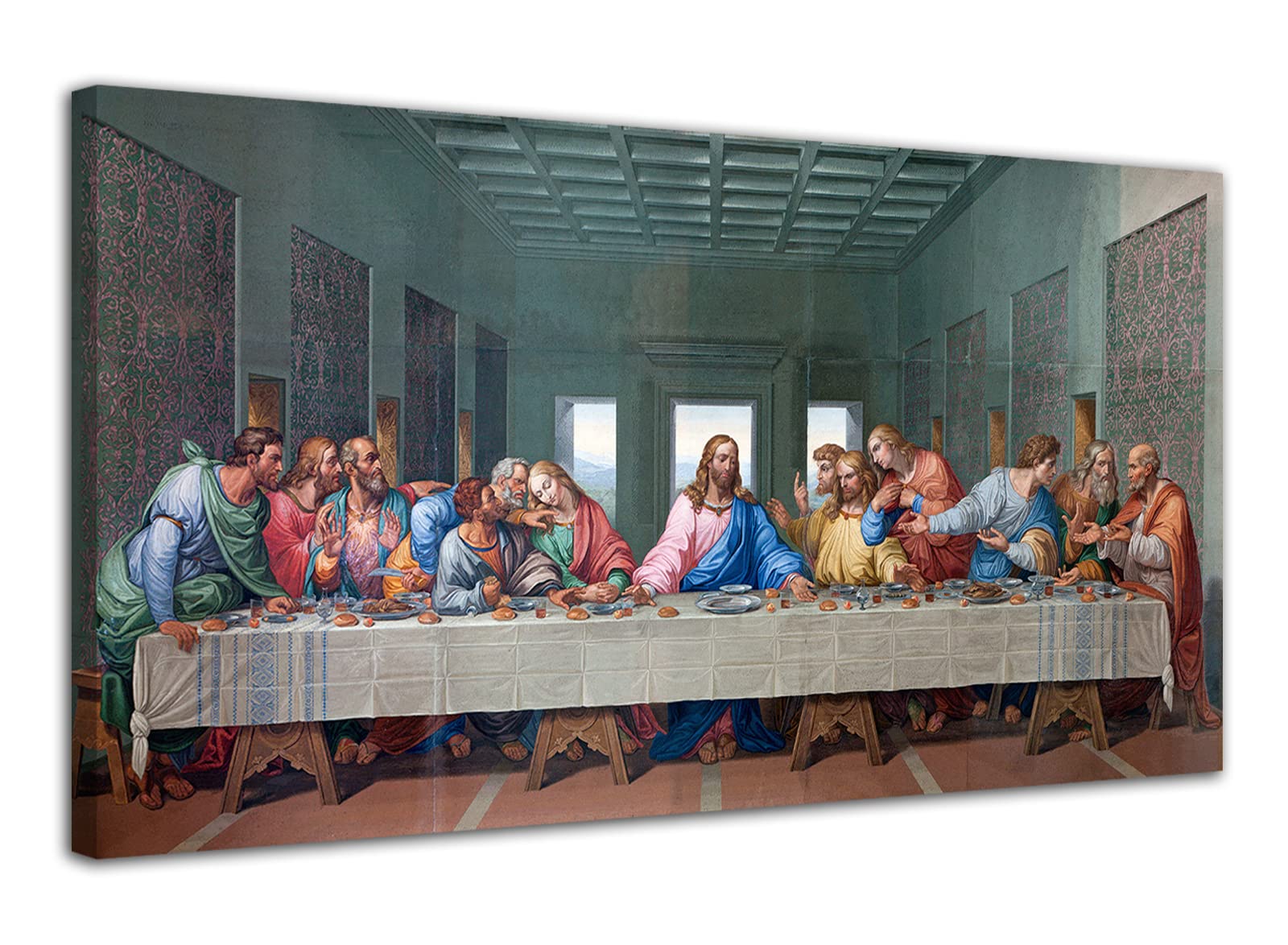 HOPNRU The Last Supper Wall Art Picture Da Vinci Renaissance Religious Poster Print Canvas Painting Modern Dining Room Living Room Office Decoration (8x16inch(20x40cm)-Frame)