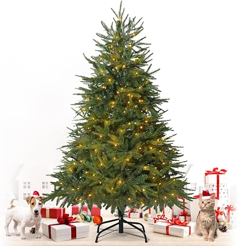 Fencer Wire Árbol de Navidad preiluminado de PVC y PE de 4.5 pies con 150 luces LED, árbol de Navidad falso con 1001 puntas de rama, soporte