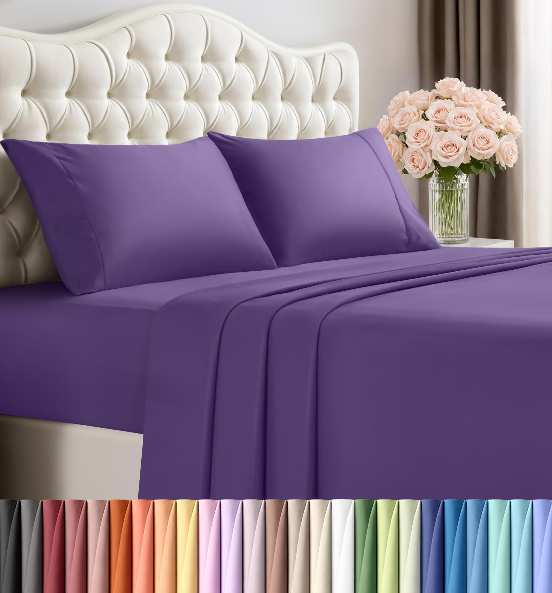 Utopia Bedding California King Size Sheet Set – 4 Piece Bed Sheets, Soft and Breathable Microfiber, Includes 1 Fitted Sheet, 1 Flat Sheet and 2 Pillowcases – Oeko Tex (Eggplant)