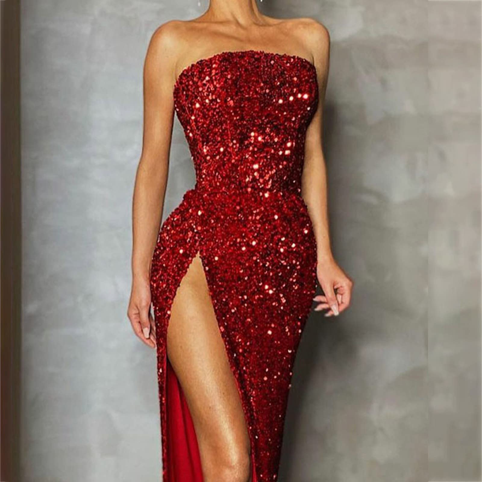 Vestito Schiena Scoperta - Abito da Sexy con Paillettes Senza Spalline da Donna