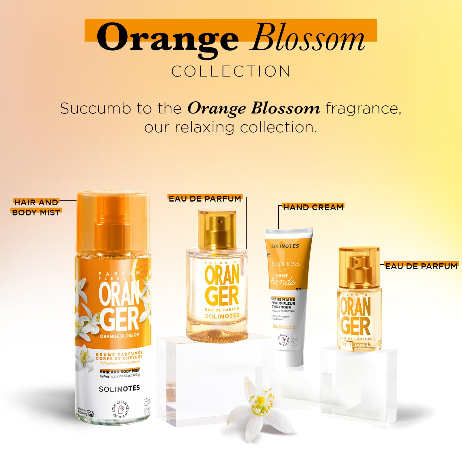 Perfumy damskie SOLINOTES Fleur d'Oranger - woda perfumowana, kwiatowy i kojący zapach, idealny prezent dla niej, 50 ml