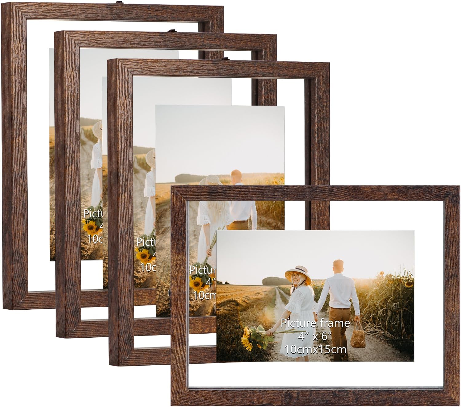 WIFTREY 4x6 Floating Picture Frames Set of 4, Brown Rustic