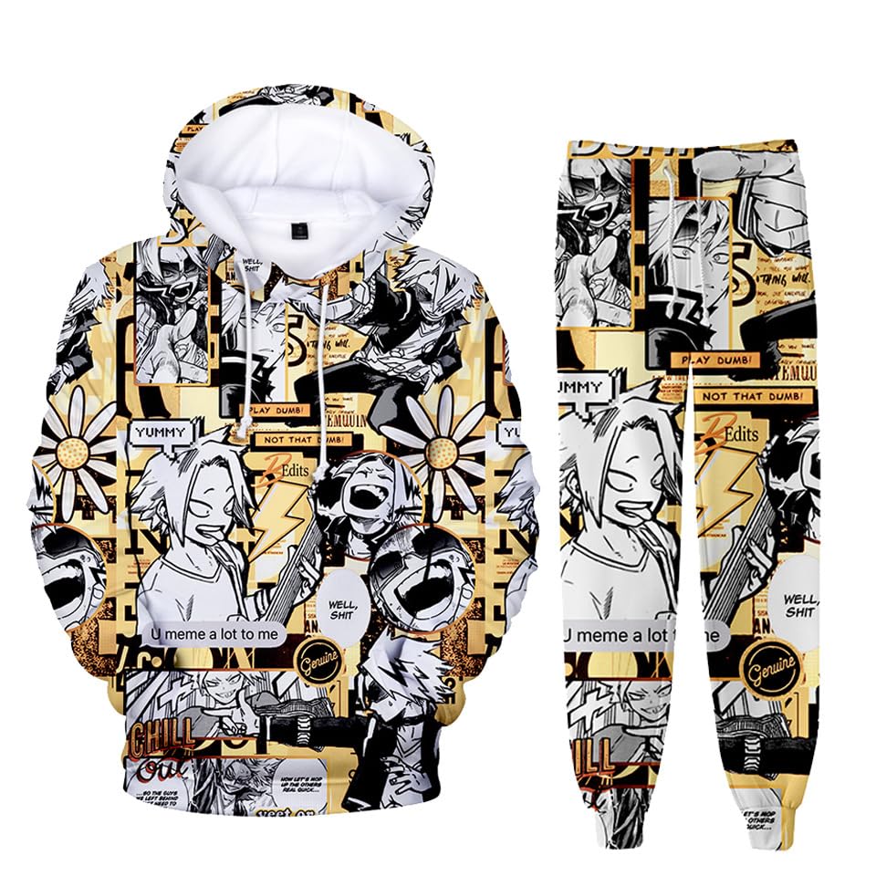 MHA Kaminari Denki Tracksuit Set Anime 3D Printed Hooded Sweatshirt and Sweatpants 2 Piece Set