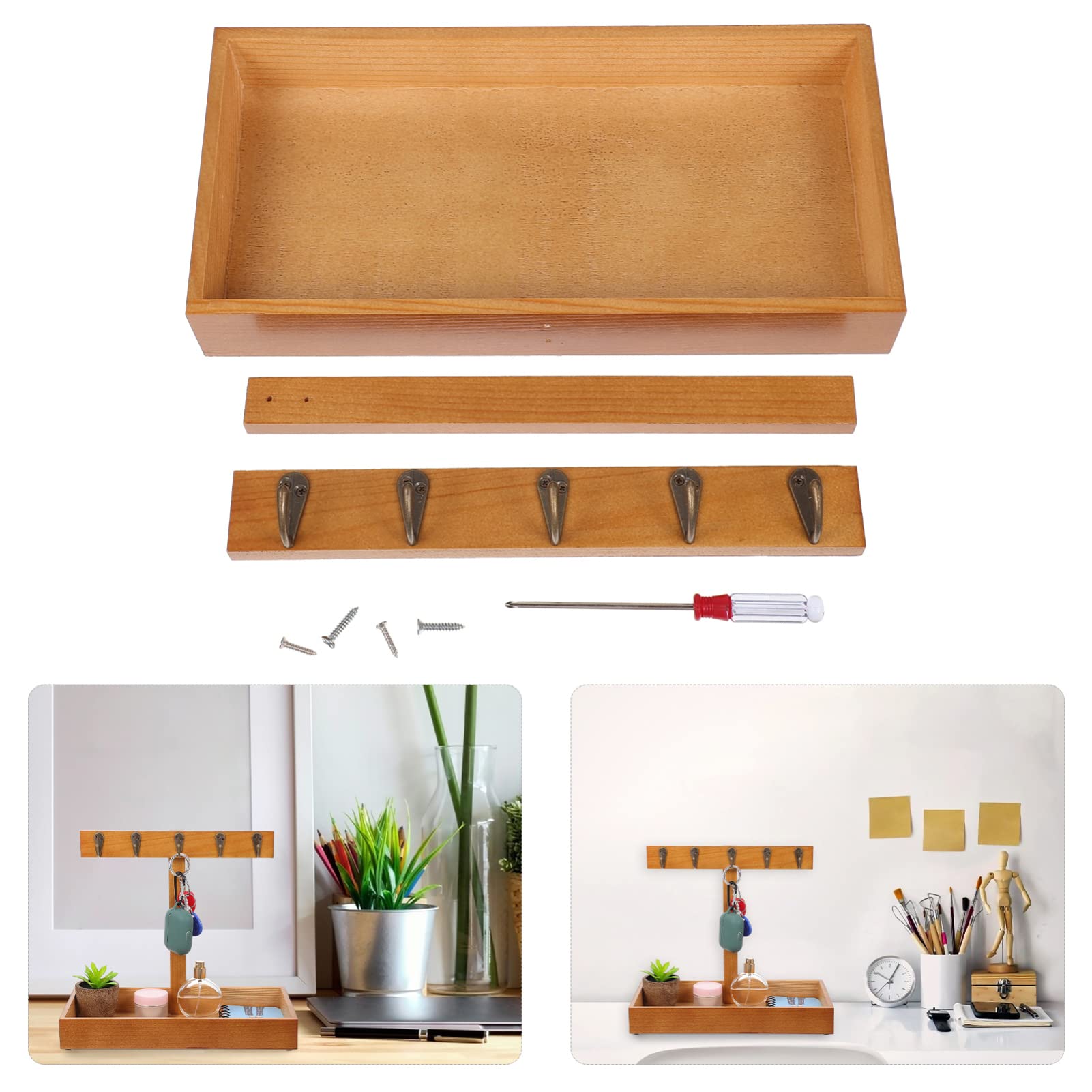 3-teiliger IC-Behälter: Aufbewahrung von Ornamenten: Aufbewahrung von Haken, multifunktionaler oberer Eingangsbereich, mittlerer Schlüssel, Parfüm, kleiner hölzerner Behälter for Aufhängen, braunes Th Sonstiges