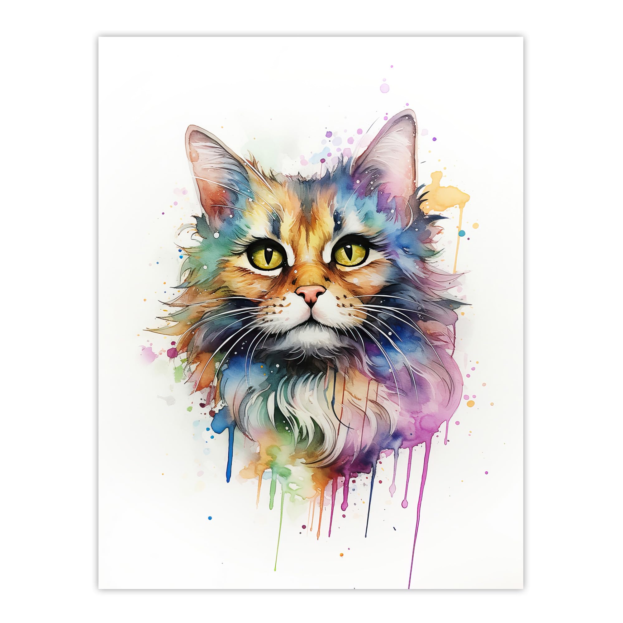 Watercolour Cat Portrait Art Print - Floofster Fluffy Cat Lovers Gift - Artery8 - W24 x H32 inch