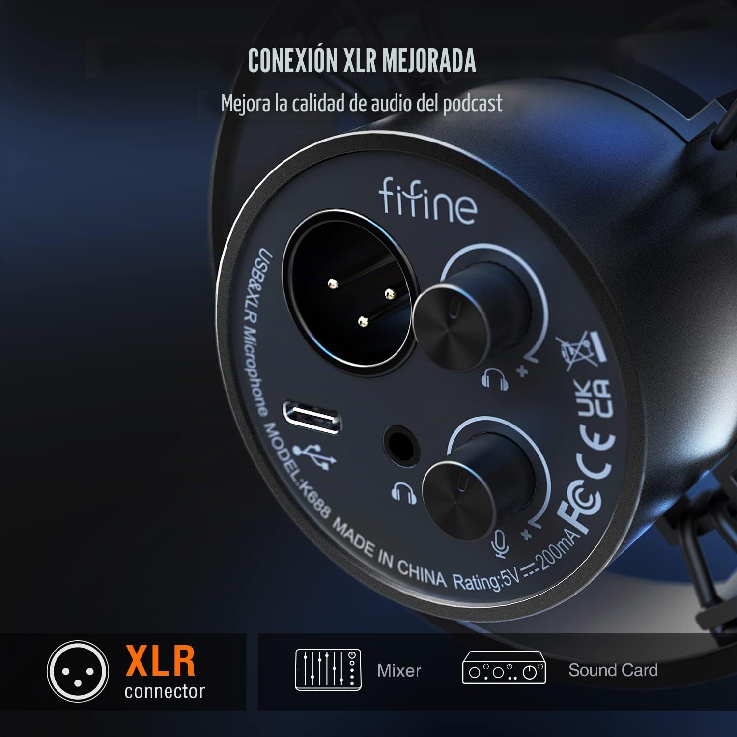 FIFINE Micrófono de grabación XLR/USB para estudio, micrófono cardioide dinámico para voz en off de música, juegos, con conector de auriculares de 3.5 mm, botón de silencio, micrófono de metal