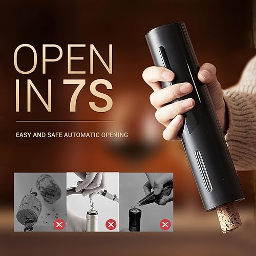 Miniatura 2 de Abridor eléctrico de botellas de vino, sacacorchos eléctrico automático, funciona con pilas, con cortador de papel de aluminio, vertedor de vino y