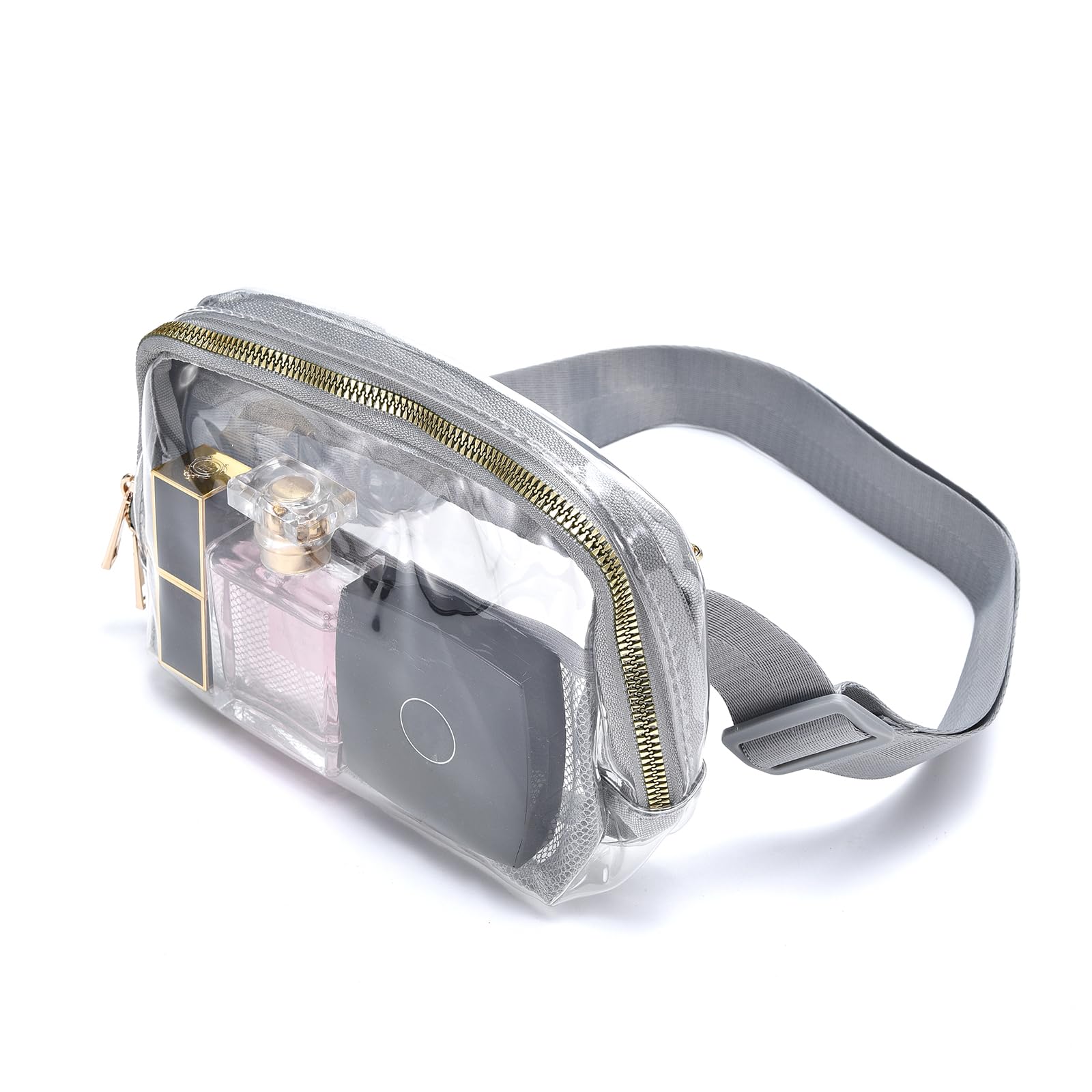 PREDAY Clear Fanny Pack Women Small Transparent Stadium Approved Belt Bag, Grey, 7.9 x 5.5 x 2.4 inches, Clear Bag for Stadium Events