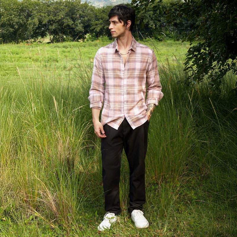 Image of CAHOOT Men's Bisque Shirt Casual Wear | Spread Collar | Long Sleeve | Button Closure | Shirt Crafted with Comfort Fit for Everyday Wear
