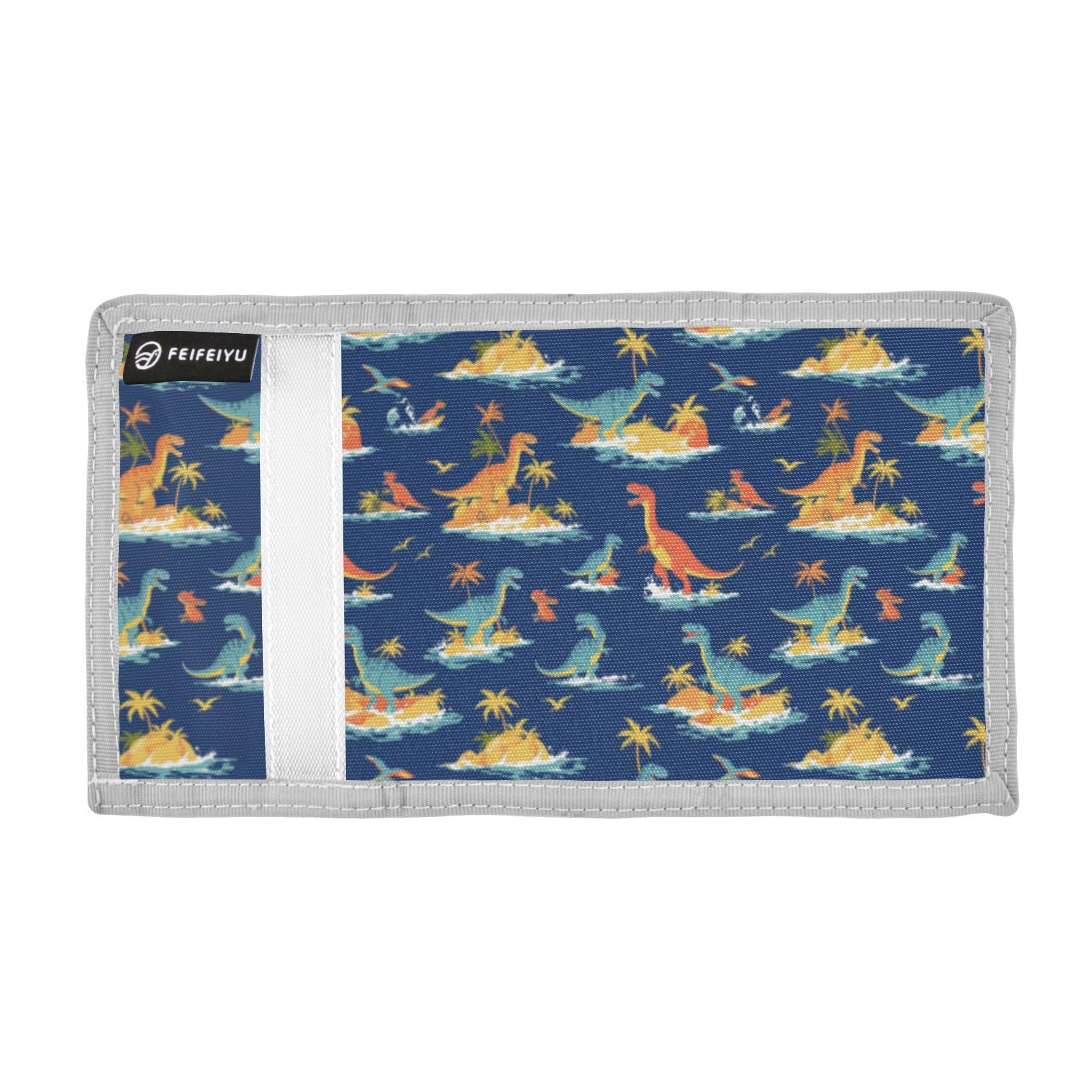 Wusikd Dinosaurs Surfing Kids Wallet for Boys Girls Blue Sky Toddler Trifold Wallet Novelty Wallet for Teens Women Men