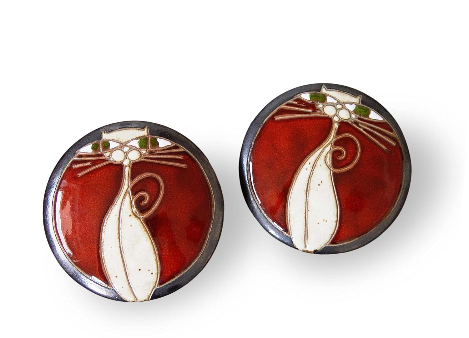 Red Ceramic Sugar Bowl with Lid, Cat Bowl, Pottery Cat