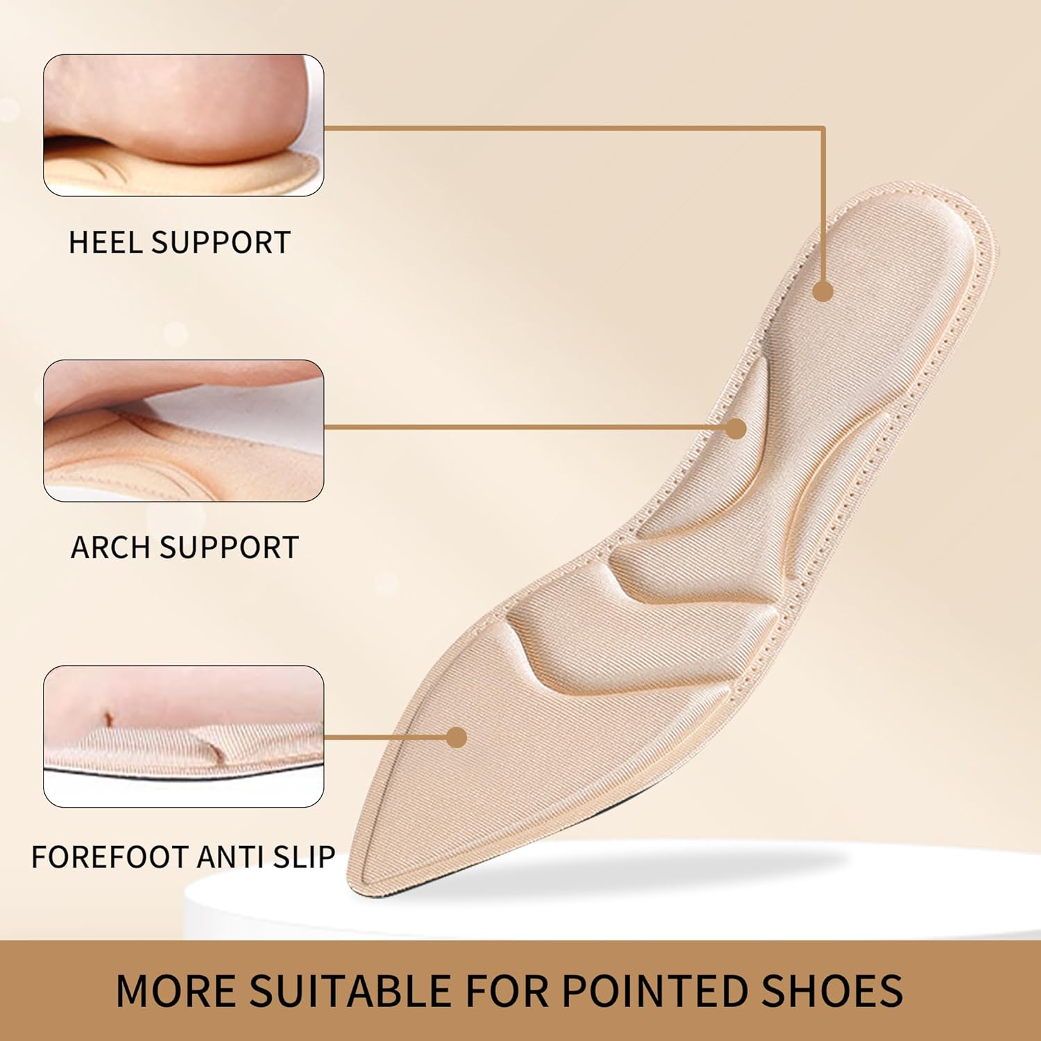 2 Pairs High Heel Insoles Shoe Cushion Inserts Comfort Sponge Insert for Women Breathable Shoe Pads for Foot Pain,Heel Sore,Loose Shoes ,Arch Pain (Black+Beige) - Image 3