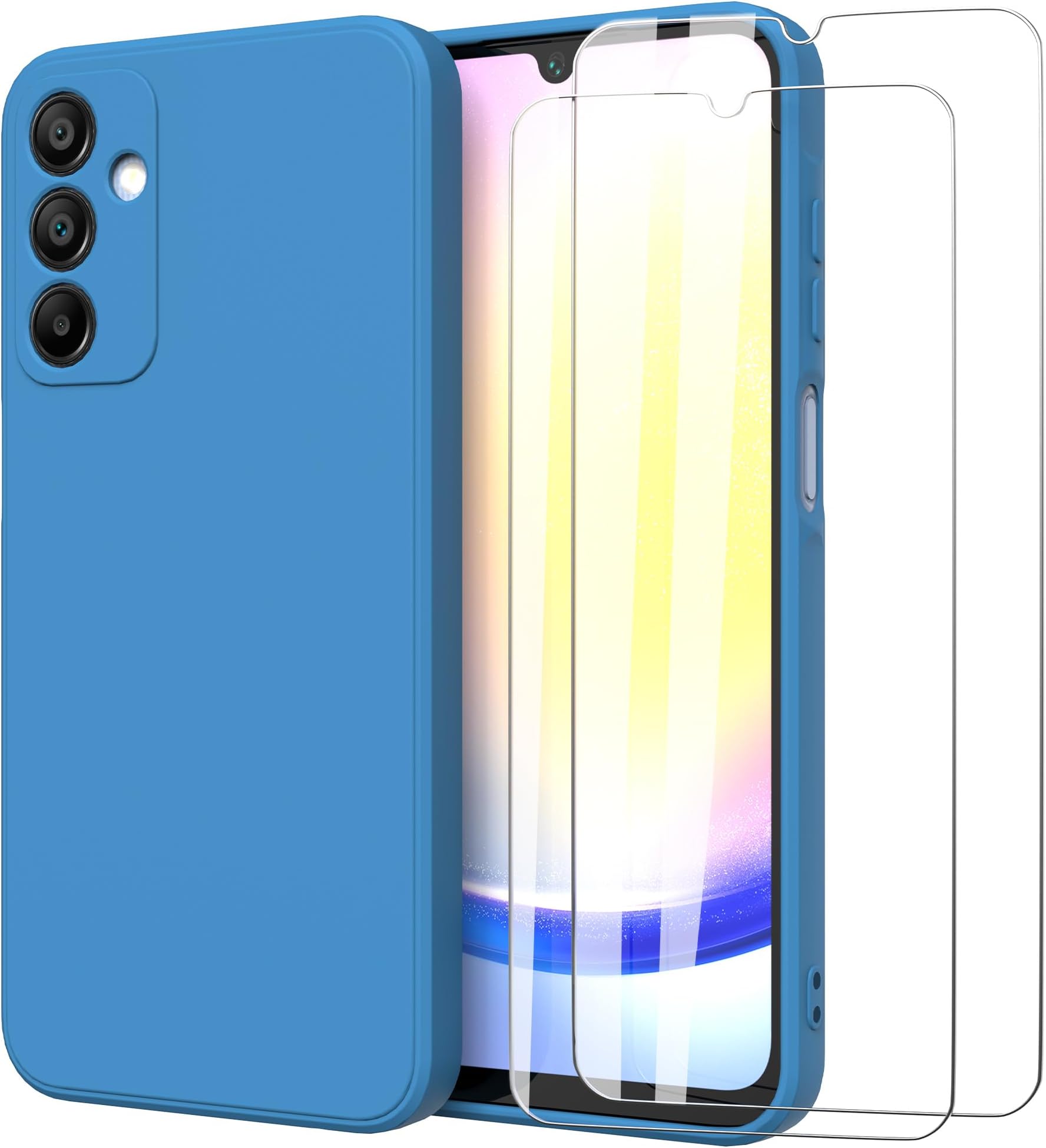 MOONESS Compatible with Samsung Galaxy A25 5G 6.5 Inch Case, Mobile Phone Case for Samsung Galaxy A25 5G 6.5 Inch with 2 Pieces Protective Film, Liquid Silicone TPU Protective Case, Thin Back Cover -