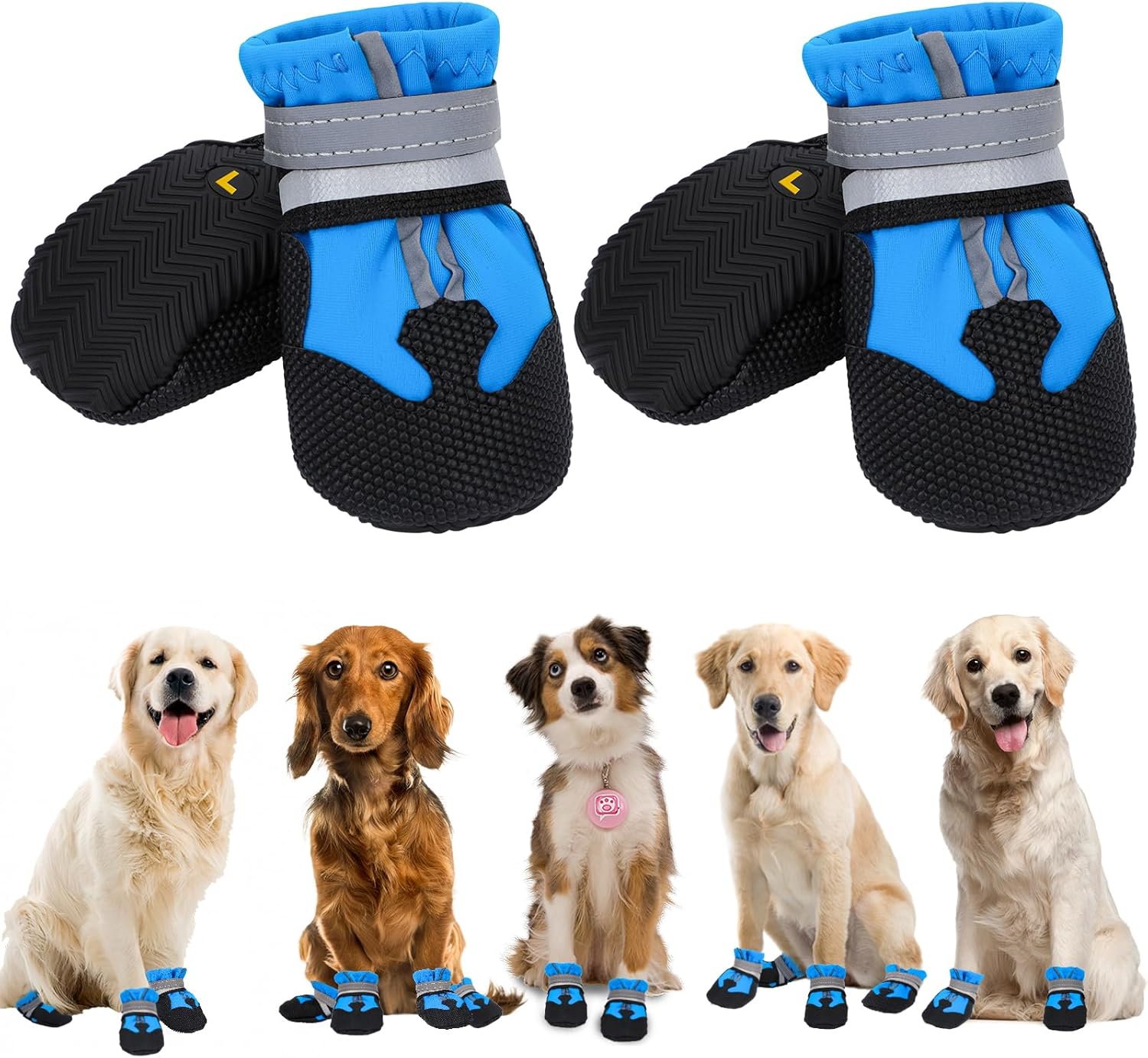 4 Pieces Dog Boots Paw Protector,Waterproof Dog Shoes with Reflective