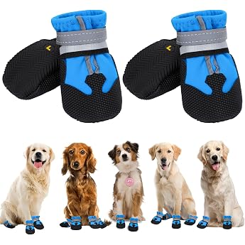 QKURT 4 St ck Hundeschuhe Hundestiefel Pfotenschutz wasserdichte Hundeschuhe mit Reflektierenden Riemen Verstellbare Waschbare Pfotensch tzer f r Kleine Mittlere und Gro e Hundee