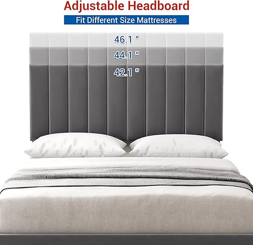 Miniatura 9 de Amyove Marco de cama Queen tapizado de terciopelo moderno marco de cama de 11 pulgadas con cabecero no necesita somier tamaño Queen estándar de