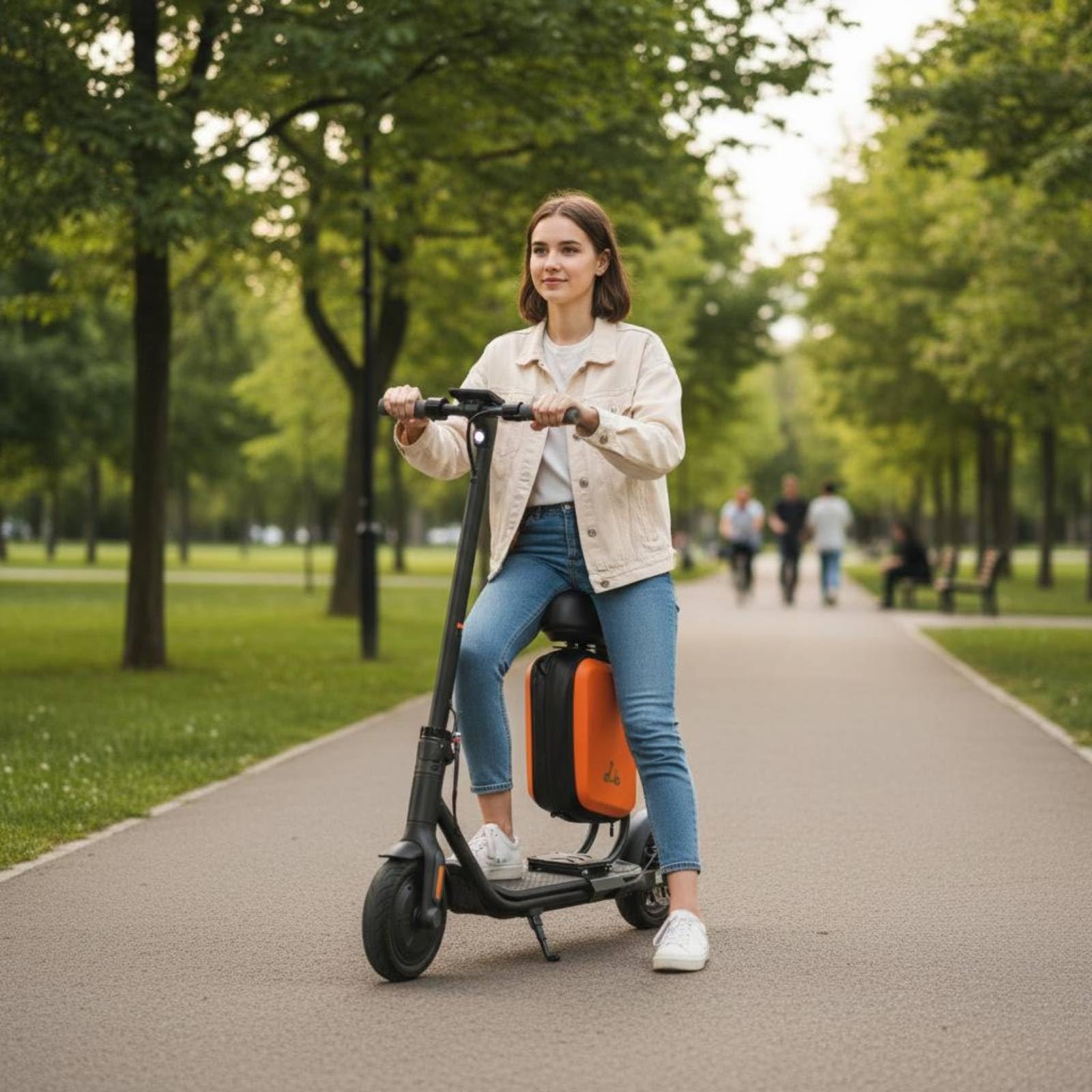 rockible Scooter Seat Attachment Sella per Monopattino Sedile Accessorio Supporto con Cuscino Imbottito in PU E Scomparto Borsa Telaio in Metallo Adatto a Tragitti Lunghi Pendolarismo Gite Urbane