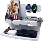VEIYAILU Gifts for Women Girlfriend Him Men Dad Husband Boyfriend Nightstand Organizer Wood Phone Docking Station(White)