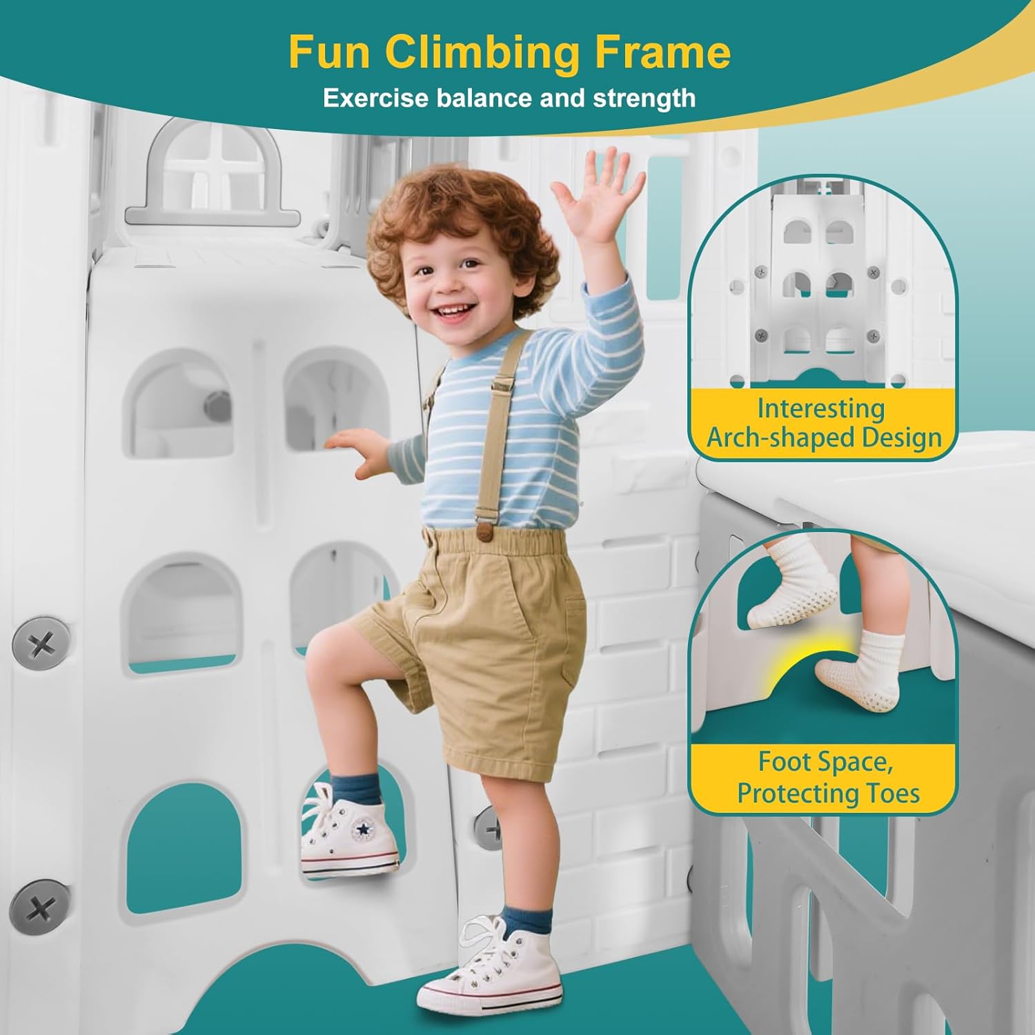 JOYLDIAS 9 in 1 Toddler Slide, Freestanding Kid Climber Slide Playset, Toddler Playhouse with Slide, Basketball Hoop and Climbing Frame, Indoor Outdoor Backyard Playground Toy for Toddlers Age 1-3+