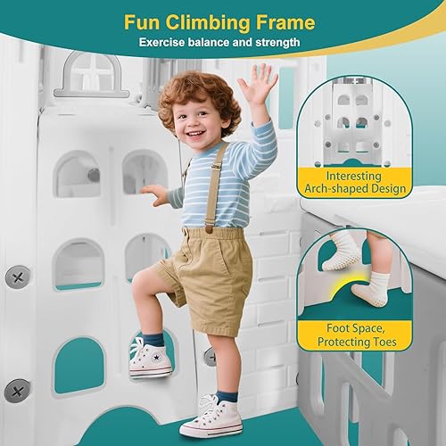 Miniatura 4 de JOYLDIAS Tobogán 9 en 1 para niños pequeños, juego independiente de escalador para niños, casa de juegos para niños pequeños con tobogán, aro de