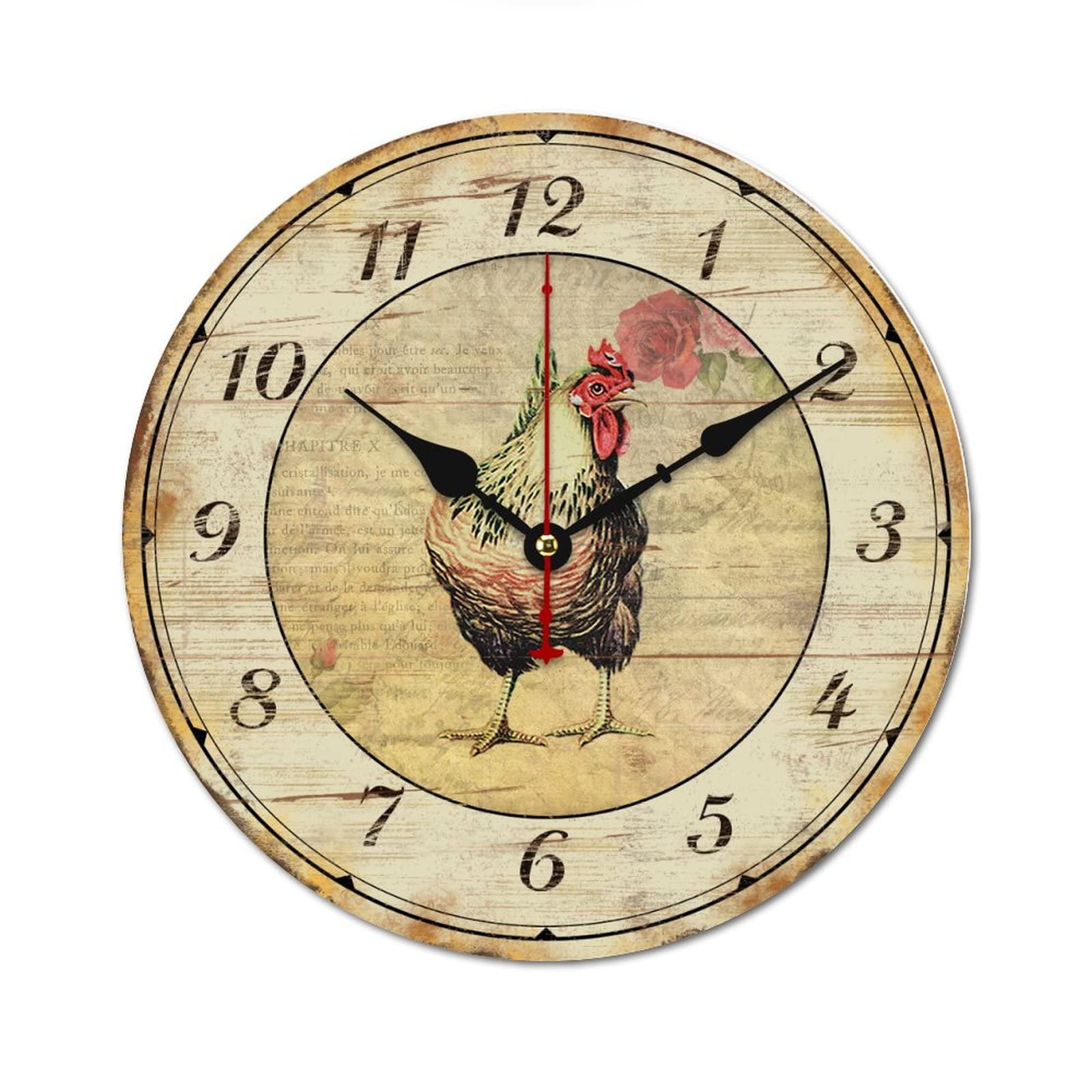 Horloge murale coq rustique en bois pour salon vintage et cuisine familiale silencieuse