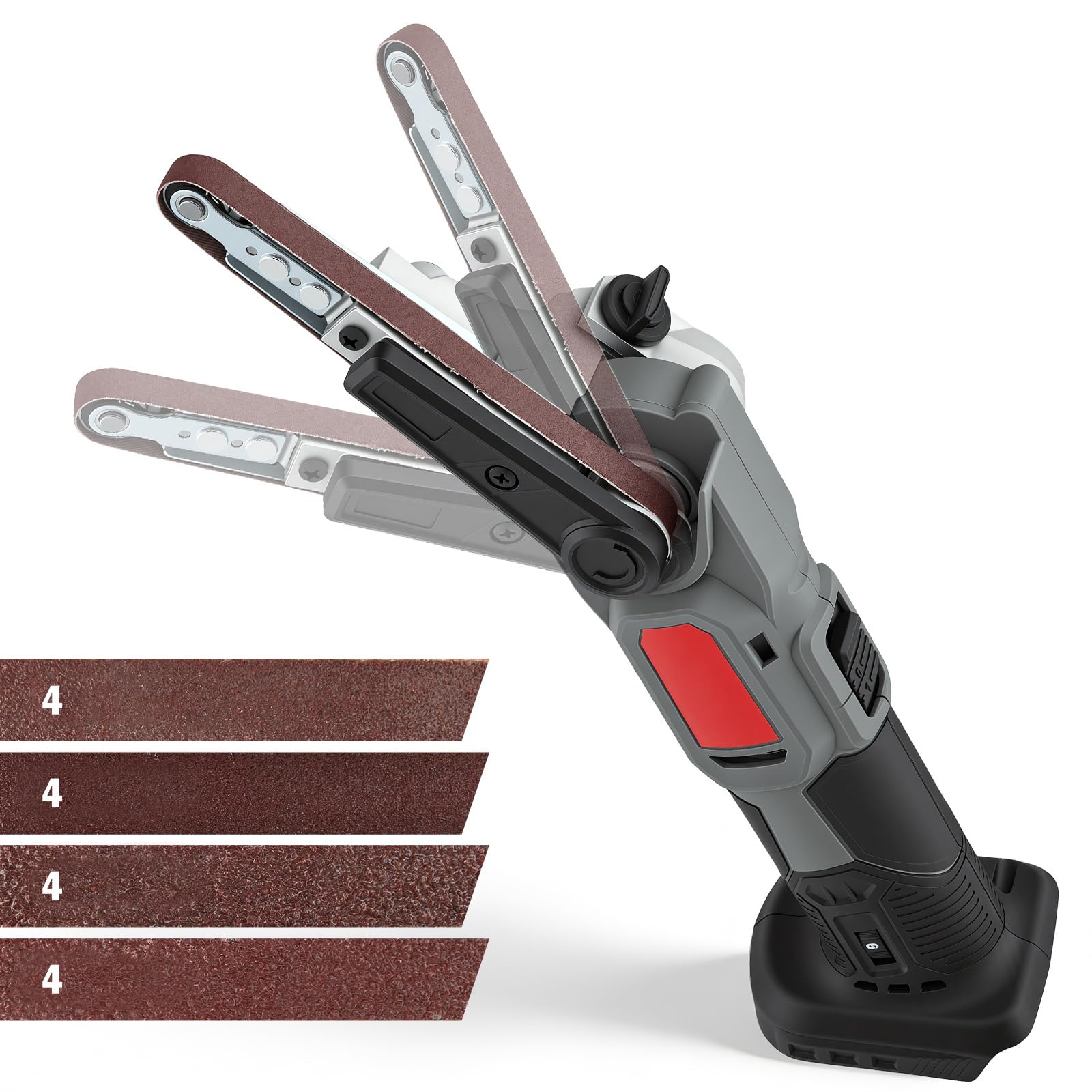 Levigatrice a nastro a batteria compatibile con Ma-kita 18V, lima a nastro senza spazzole con bracci di levigatura da 10 mm 16 nastri abrasivi 6 livelli di velocità e nastro abrasivo orientabile a 35°
