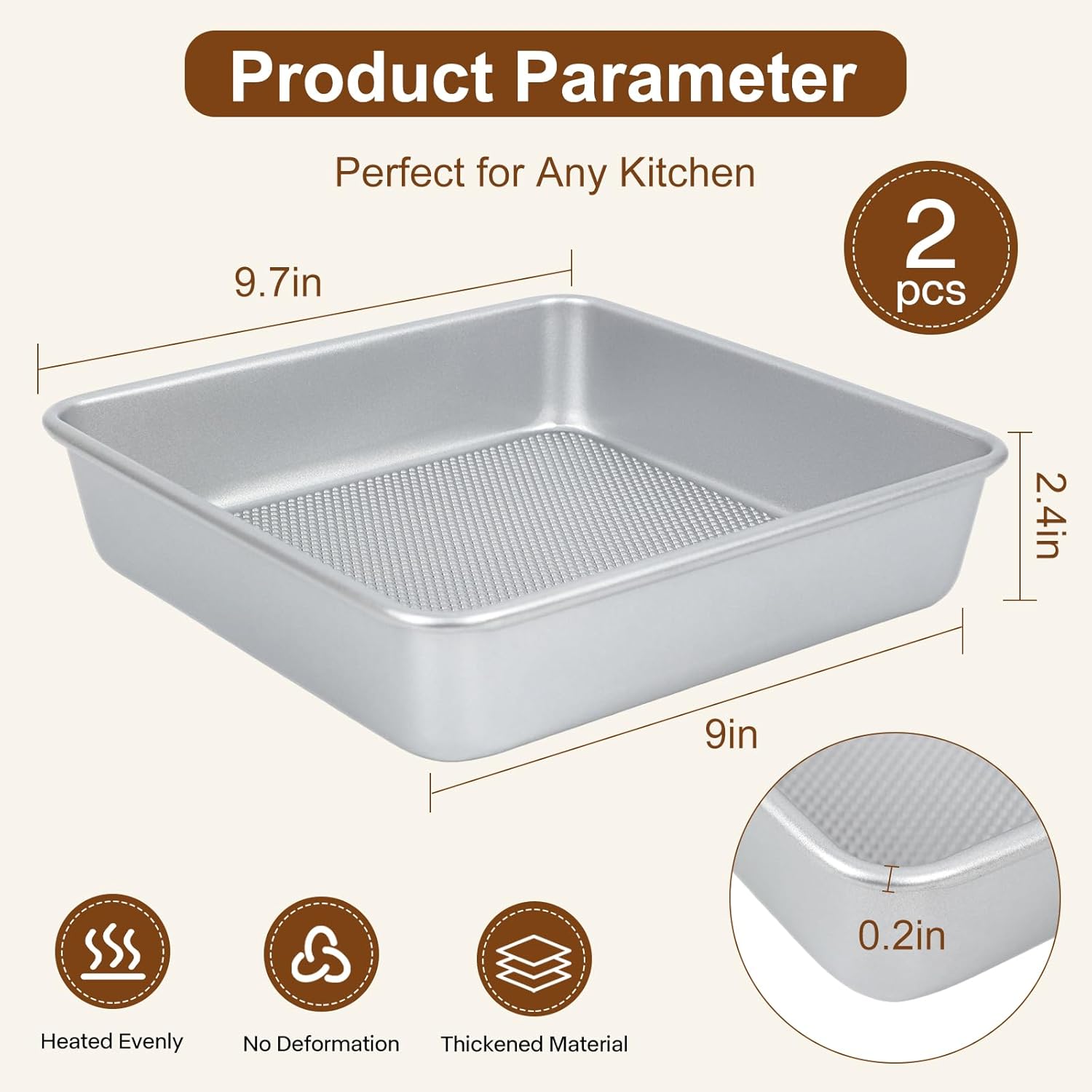 9-Inch Square Cake Pan Set of 2, Heavy Duty Nonstick with Textured Honeycomb Surface, Aluminized Steel BPA & PFOA Free, Warp Resistant, Even Heating for Brownies, Lasagna, Pizza & Casseroles - Image 4