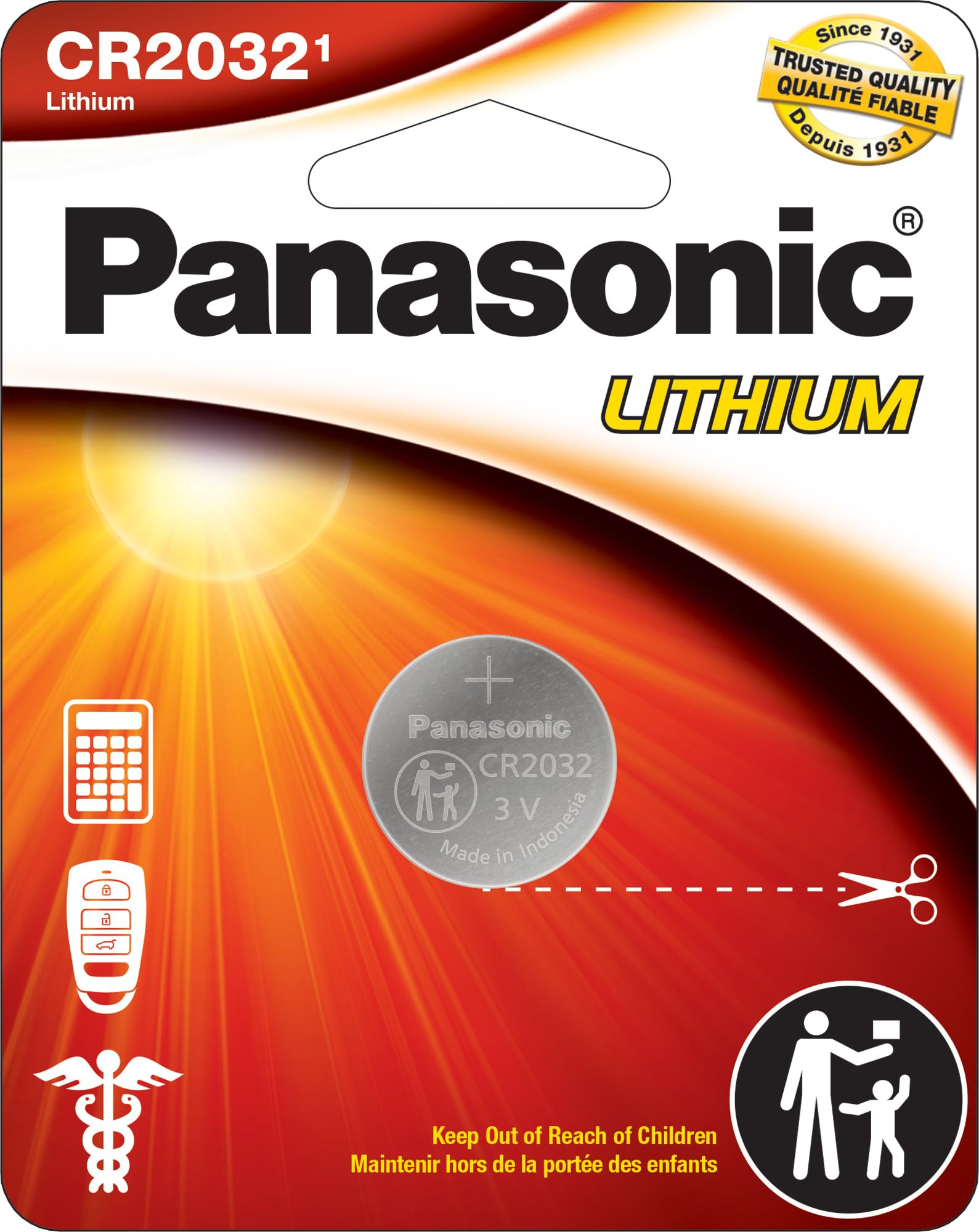 Panasonic CR2032 3.0 Volt Long Lasting Lithium Coin Cell Batteries in Child Resistant, Standards Based Packaging, 1-Battery Pack