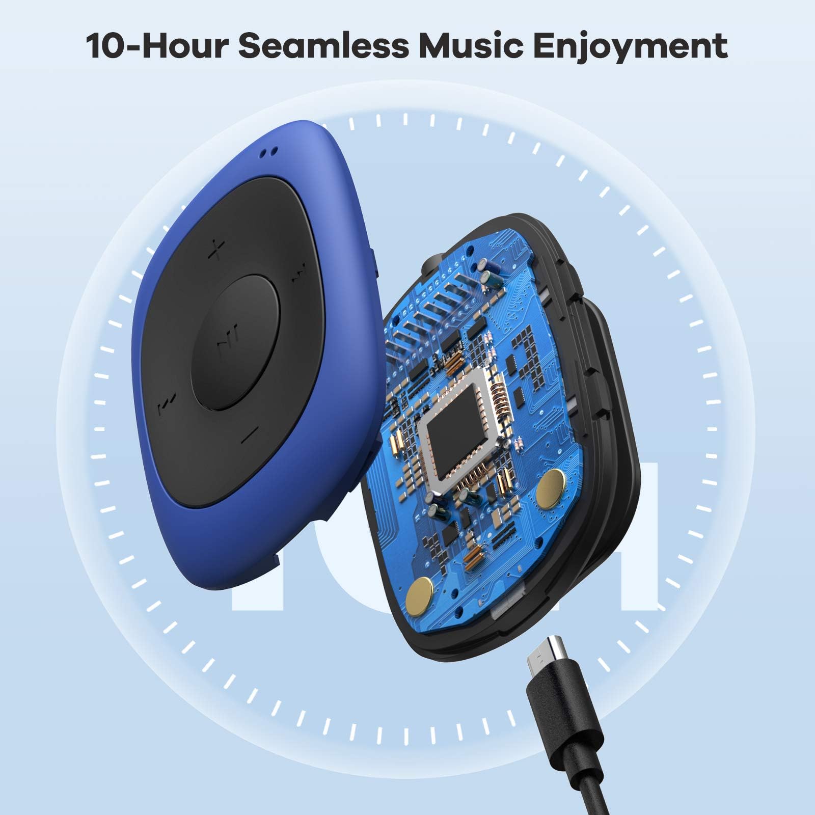 AGPtek G02 Mini-Clip Odtwarzacz MP3 8 GB pojemności z radiem FM(jeden silikonowy futerał w zestawie) (niebieski)