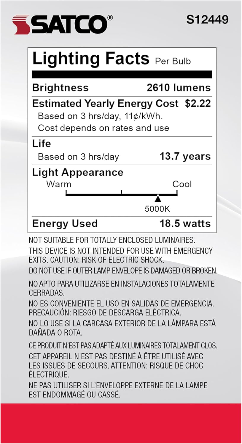 Satco S12449 LED High-Lumen A21 Filament Bulb, 150W Replacement, White, 18.5 Watts