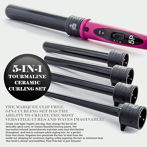 Miniatura 8 de Marquee Beauty Professional Salon - Juego de 8 planchas planas y rizadoras, 5 barriles de turmalina de cerámica intercambiables, guantes protectores