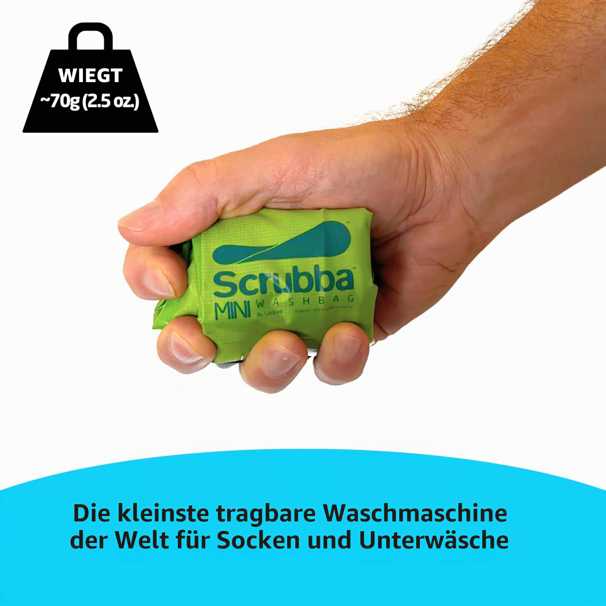 Scrubba MINI Waschbeutel – Ultrakompakte tragbare Waschmaschine – Ideal für Reisen, Camping & Wandern – Ohne Strom, leicht & faltbar – Handwaschbeutel für unterwegs – Für kleine Wäsche – 70g