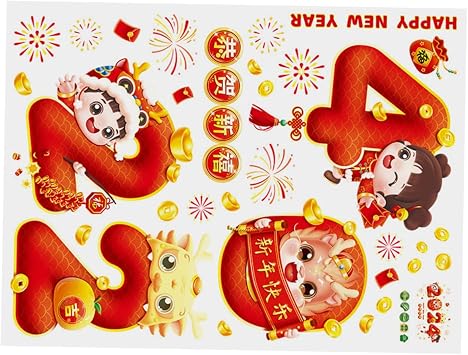Chinese Dragon Year Window Stickers 2024 Static Glass Clings Chinese New Year Decoration Supplies for Home and Store Celebration