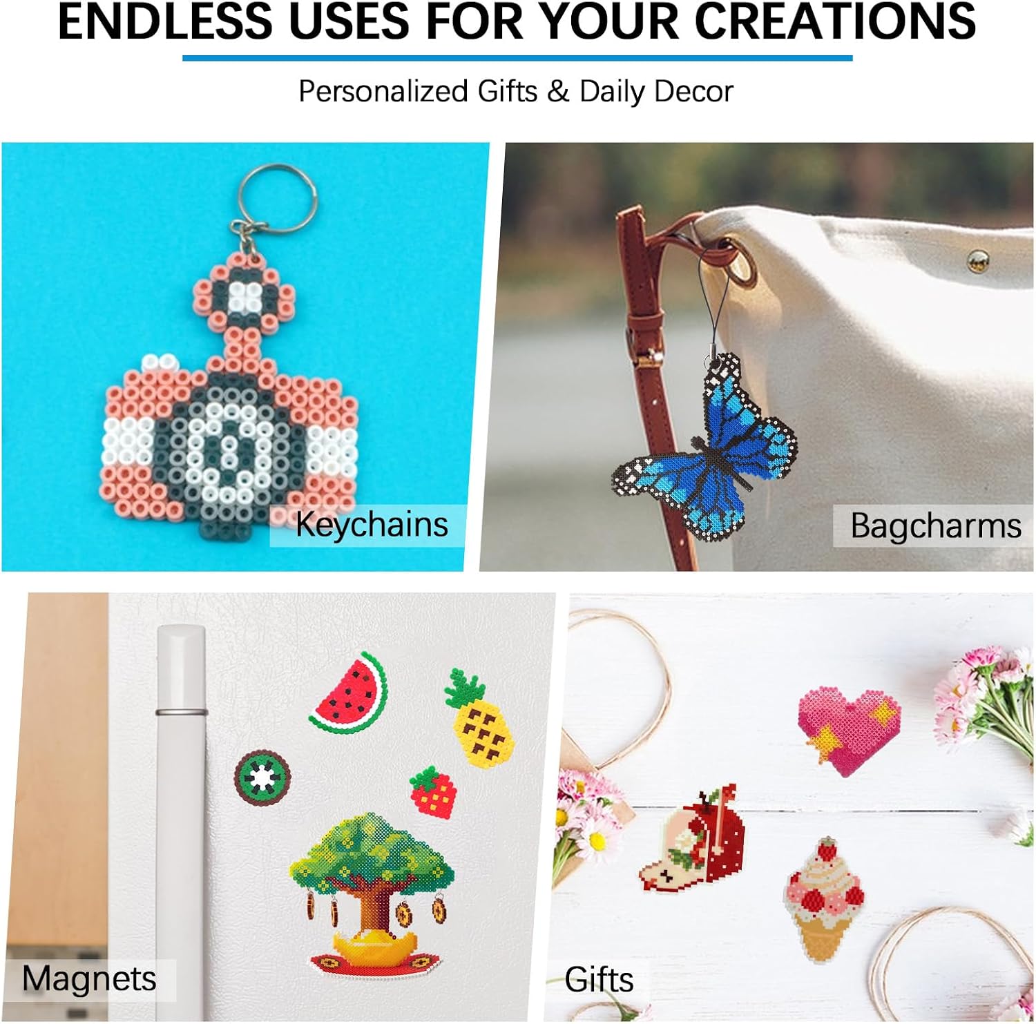 20,000pcs Fuse Beads Kit, Animal Theme Pixel Art Craft Set, Complete DIY Fuse Beads Supplies with Pegboard, Tools, Iron Paper & Keychain Accessories