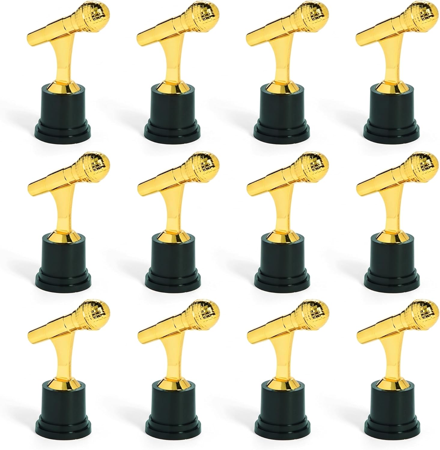 Fun Express 3" x 5" Goldtone Microphone Plastic Award Trophies - 12 Pc. - Great for School Talent Shows, Music Teachers, Karaoke Night and Music Contests For Kids