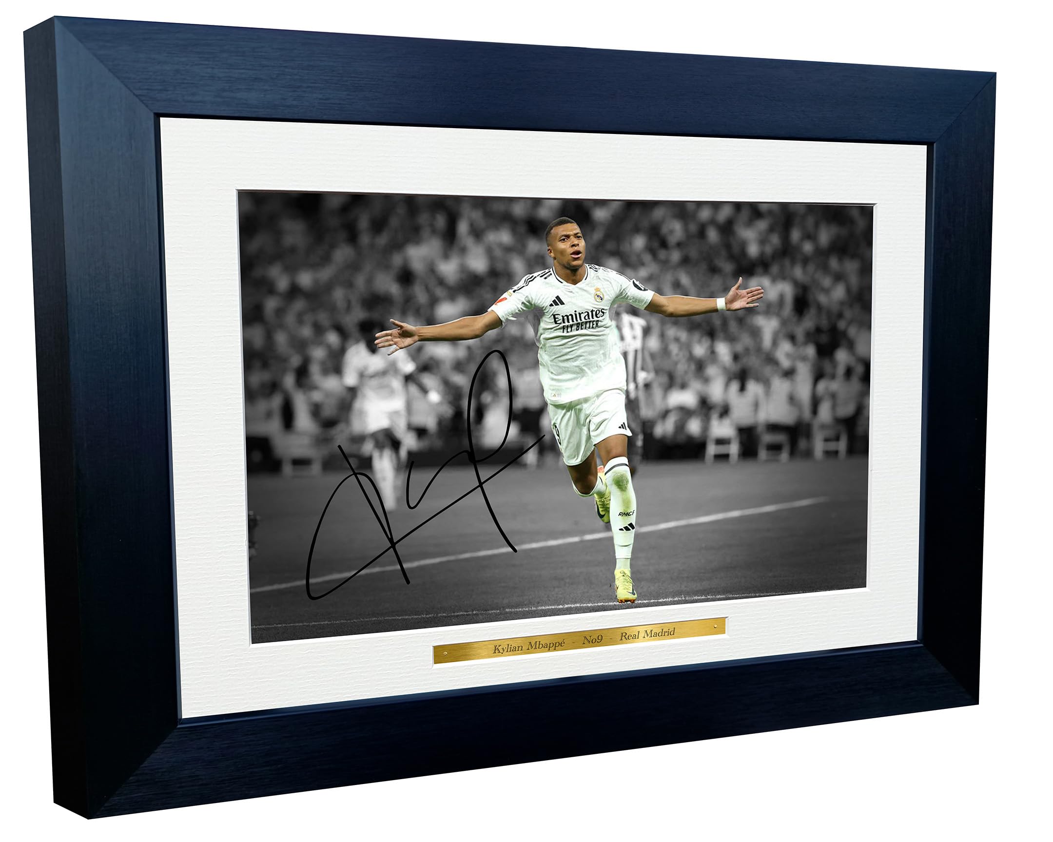 12x8 A4 Signed Kylian Mbappe Celebration Real Madrid Autographed Autograph Signature Picture Frame Photograph Photo Poster Football Soccer Gift