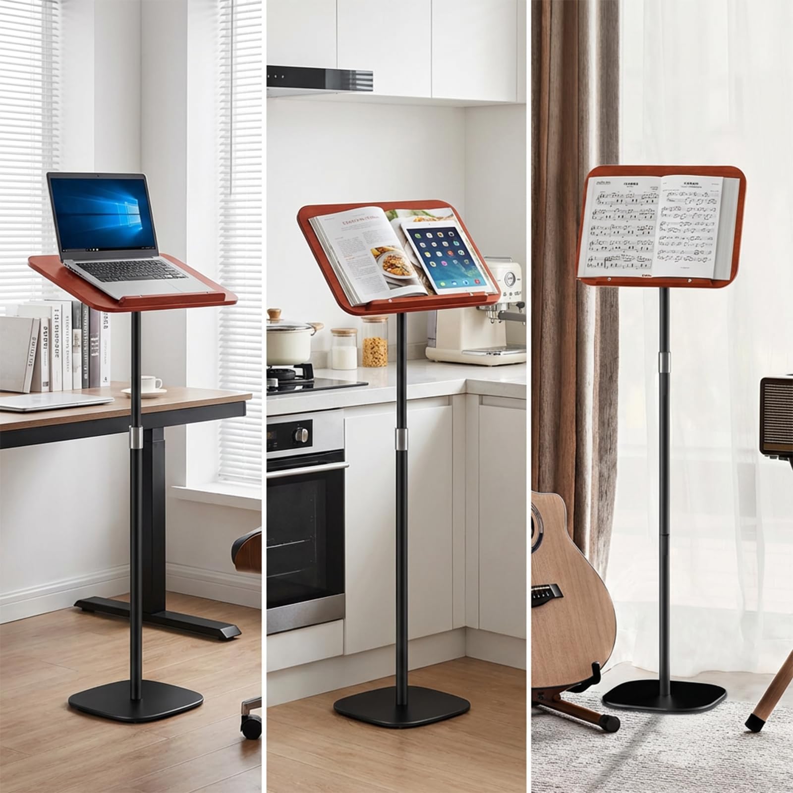Leggio Musicale Professionale e Leggio per Libri Regolabile - Supporto Proiettore da Terra con Vassoio Rimovibile - Supporto PC Portatile Altezza 69-103cm per Casa Ufficio e Aula - Nero