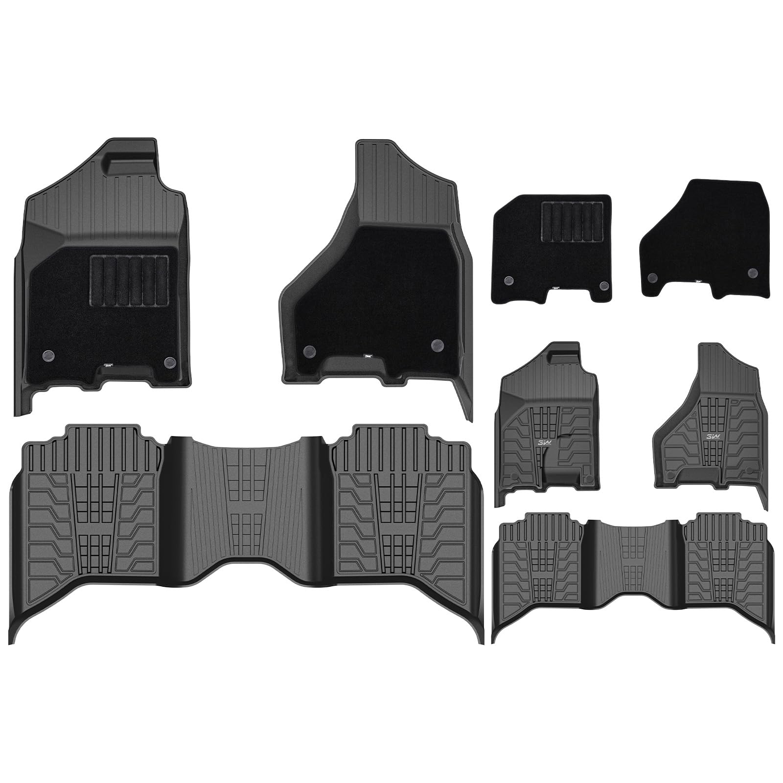 3W Floor Mats & Front Carpet Fit for 2013-2018 Dodge Ram 1500/2500/3500 Crew Cab, 2019-2024 Dodge Ram 1500 Classic Crew Cab All Weather TPE Custom Fit Floor Liner for 1500 Full Set Car Mats