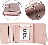 Vista 132 de UTO - Cartera pequeña RFID de piel sintética con dije de hoja, cierre de cremallera y tarjetero.