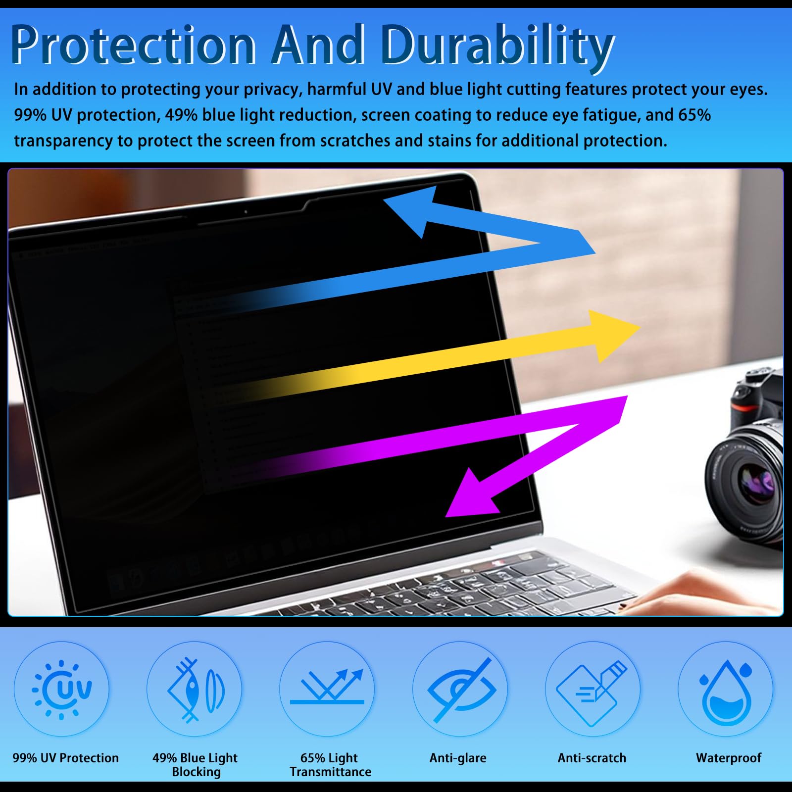 Filtro Magnetico Privacy per 15.6 Pollici 16:9, Pellicola Protettiva Rimovibile Schermo, Anti Luce Blu Antiriflesso, Anti-Spia per HP/dell/Acer/Lenovo/Thinkpad/ASUS/Sony