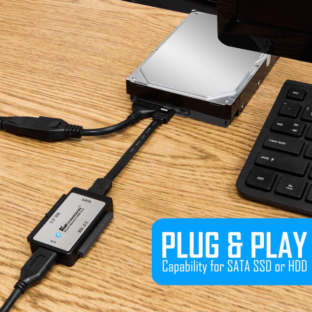 Kingwin Uniwersalny adapter USB 3.0 na SSD/SATA/IDE do 2,5-calowych, 3,5-calowych, 5,25-calowych dysków twardych. Kompatybilny z (SATA I/II/III) HDD, [Hot Swappable], prędkość 5 Gb/s, UASP. Łatwe