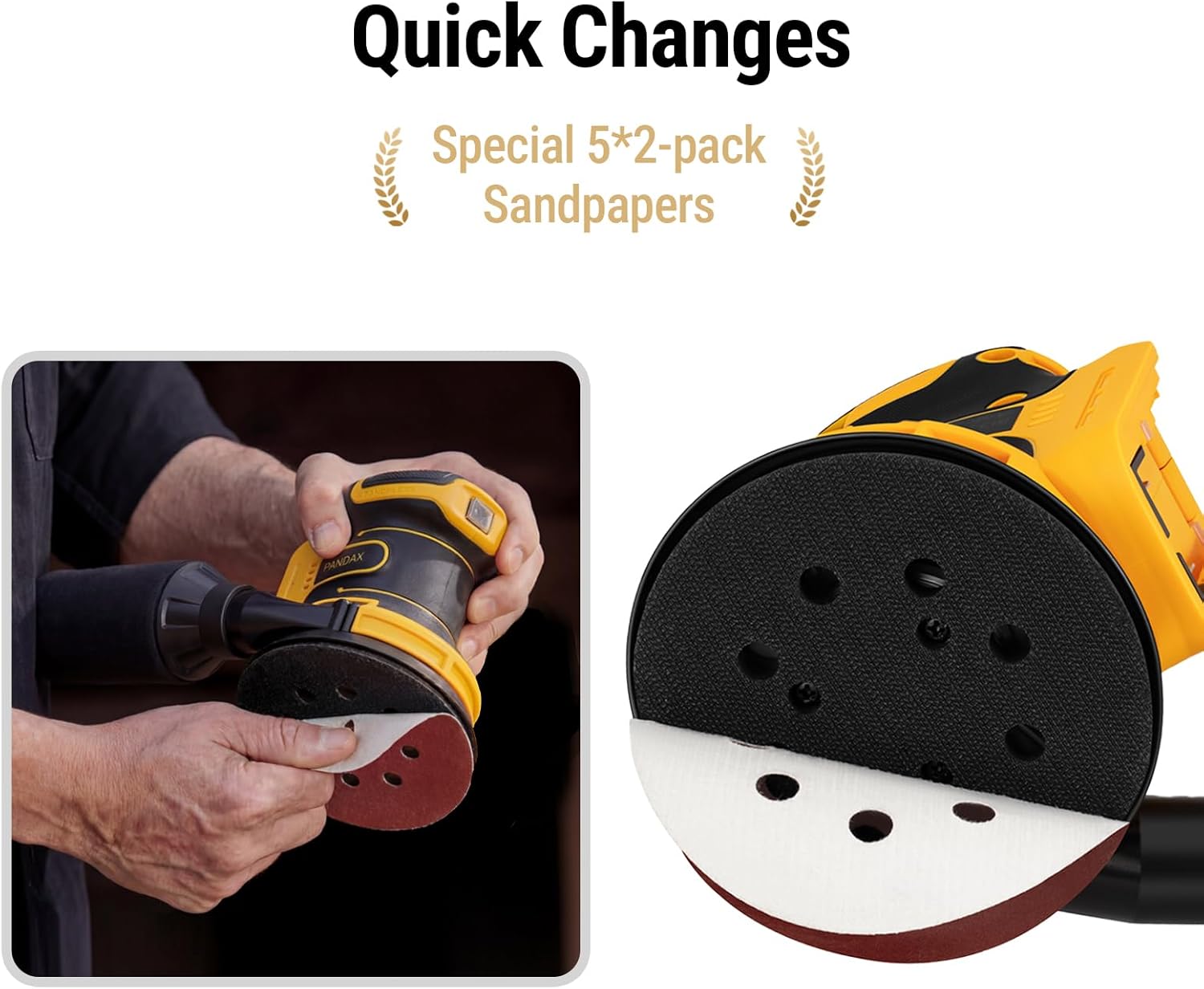 5’’ Brushless Cordless Random Orbital Sander Compatible with Dewalt 20V MAX Battery (TOOL ONLY), 12,000OPM Palm Sander, Dust Bag, Lightweight, 10 Sandpapers, 6 Variable Speeds for Wood, Metal & DIY