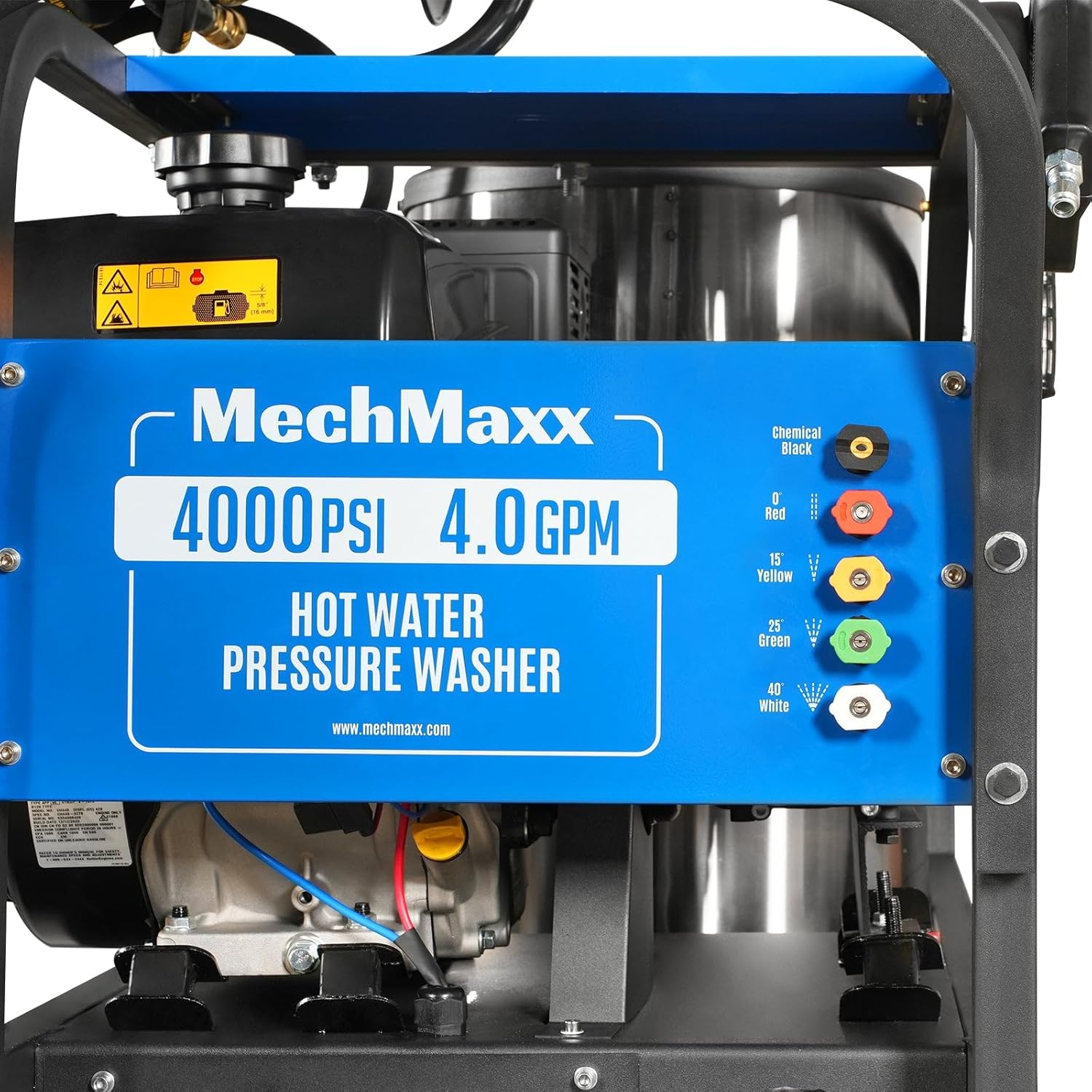 4000 PSI 4 GPM Kohler 429 cc 14 HP E-Start Gas Engine Hot Water Pressure Washer with Hose Reel, Model HPW40K