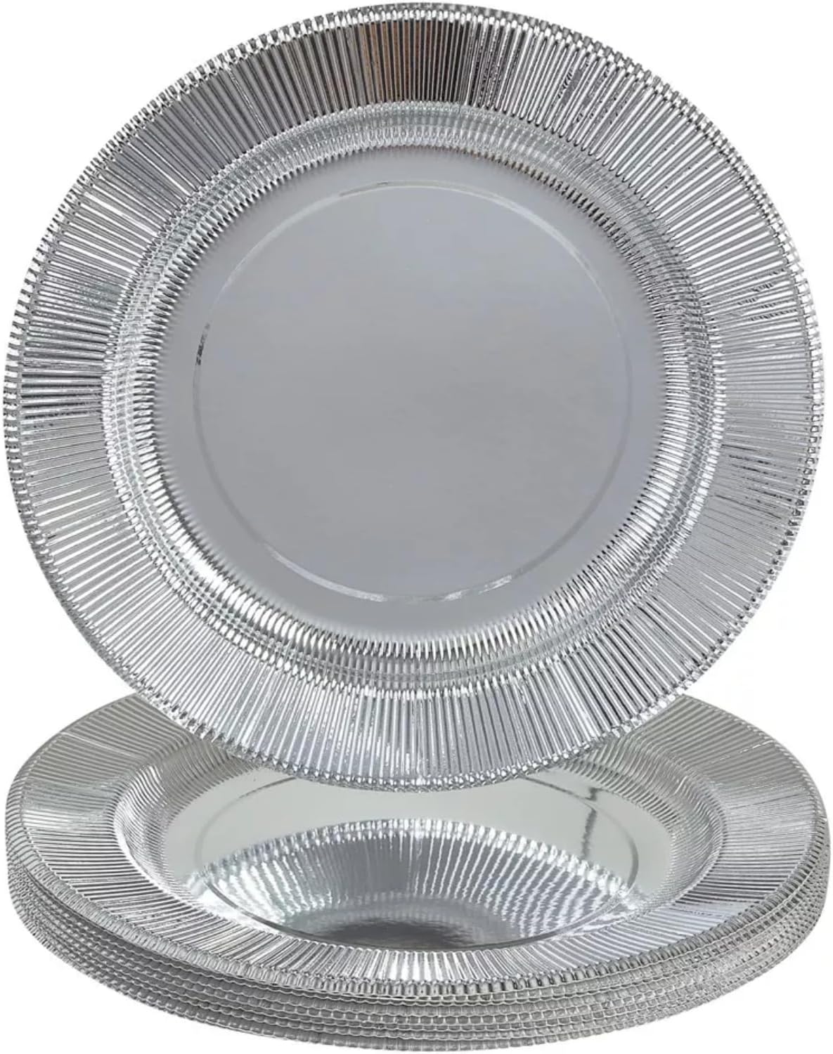Silver Disposable Dinner Paper Plates with Ruffled Rim - 10.25" (Pack of 18) - Perfect for Weddings, Parties & Special Events