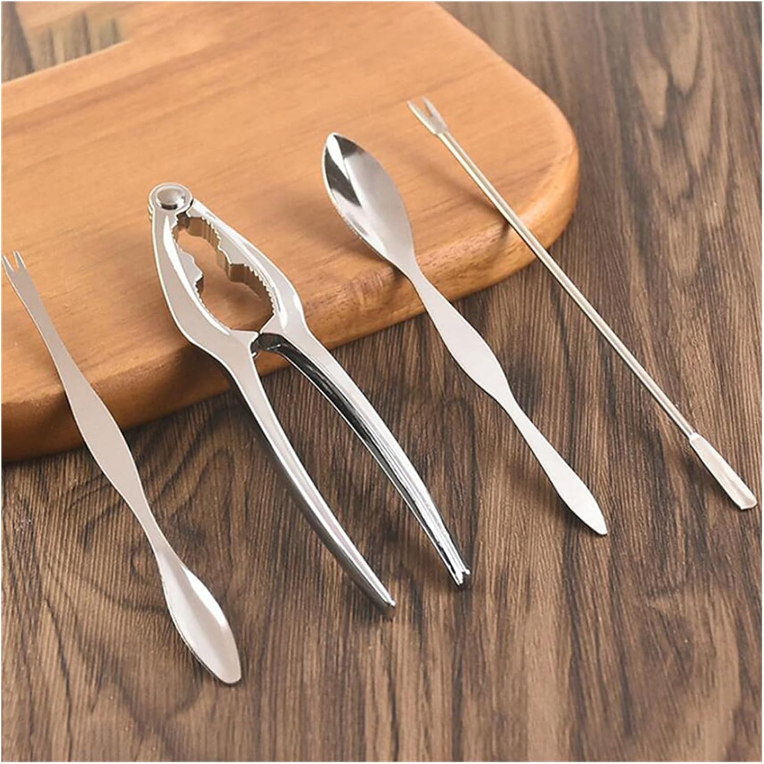 Seafood Tools 4Pcs Stainless Seafood Tool Sets Crab Shrimp Fruit Pliers Fork Spoon Set Nut Walnut Lobster Crab Cracker Tools Kitchen Accessories Lobster Tools