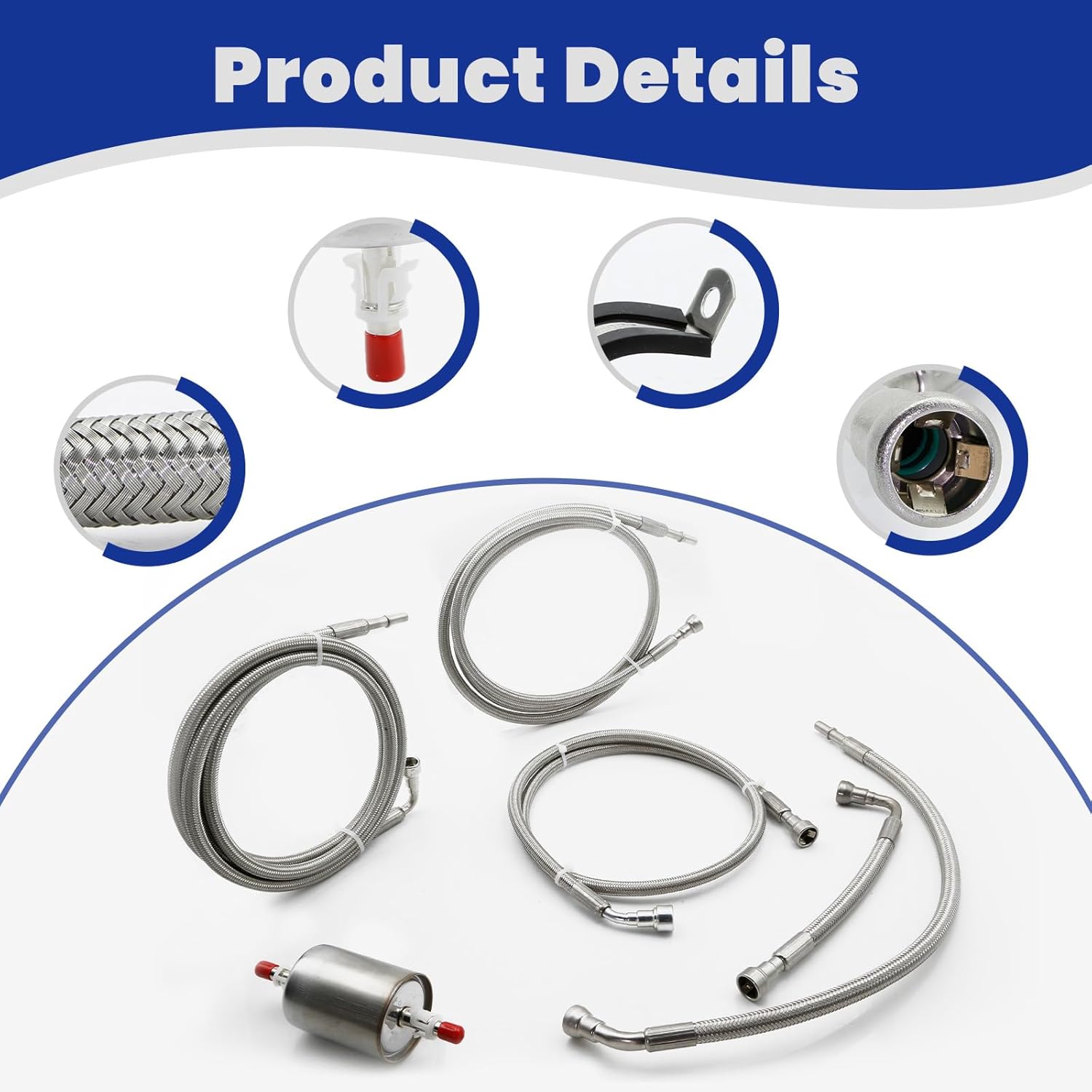 Flexible Stainless Steel Braided Fuel Line Kit Fit For Chevrolet Chevy Tahoe Suburban 1500 GMC Yukon XL 1500 2002 2003 2004 Replace 819-823 819823