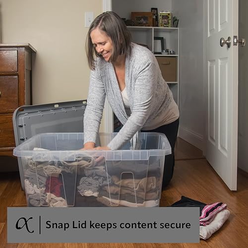 Miniatura 4 de CX Negro y amarillo, contenedor de almacenamiento transparente resistente de 27 galones y tapa hermética, transparente y gris (14.3 pulgadas de alto