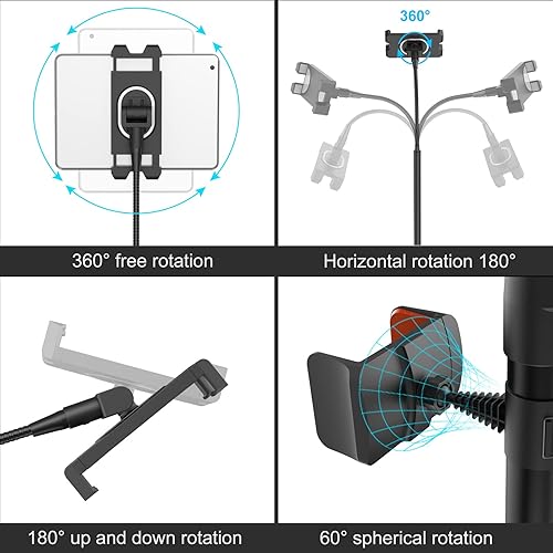 Miniatura 3 de Soporte de trípode para iPad, cuello de cisne de 65 pulgadas para tablet, soporte de suelo para iPad trípode con soporte giratorio de 360° para