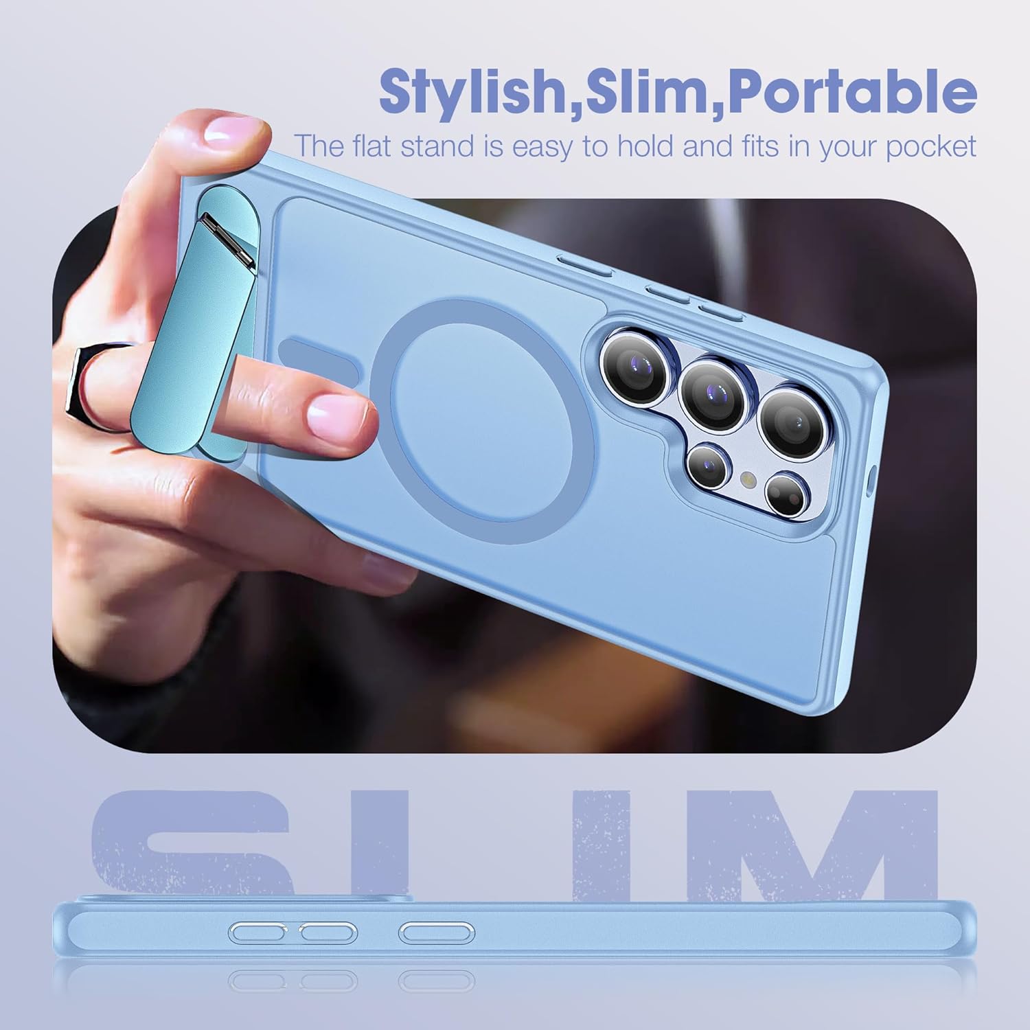 Compatible with Samsung Galaxy S24 Ultra Case [Built-in Invisible Kickstand][Compatible with Mag-Safe] Military Grade Shockproof Translucent Phone Case for S24 Ultra 6.8'',Light Blue
