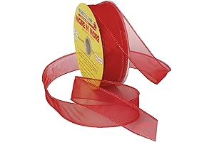 Morex Ribbon: Red Wired Chiffon, 1 Inch Wide, 25 Yards